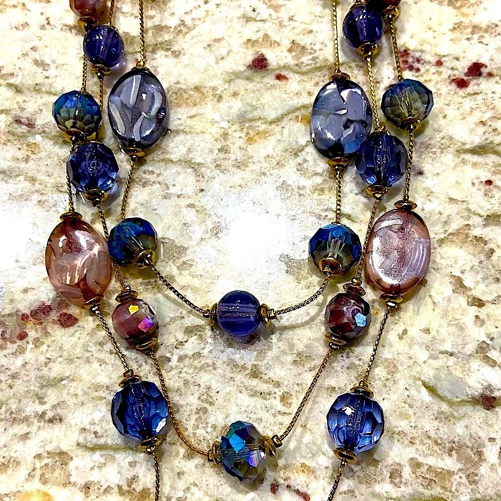 Multi-strand layered bead necklace